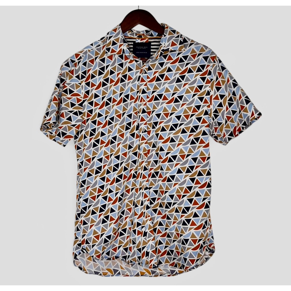 Cactus Man Ricky Singh Men's Button Up Shirt M Geometric Pattern Short Sleeve